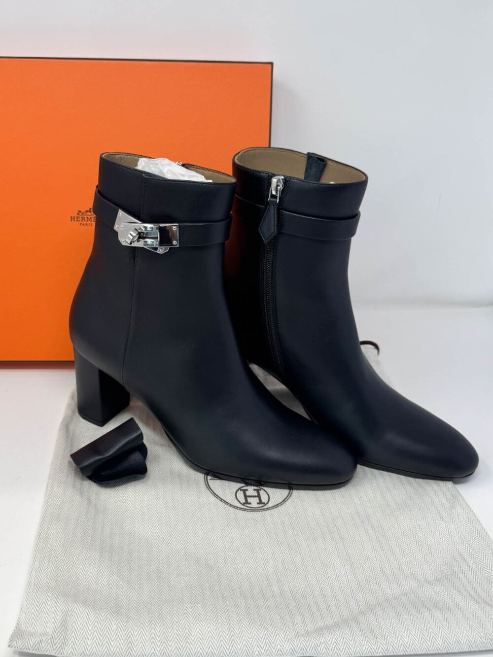Hermes Black Leather Saint Germain Ankle Boots
